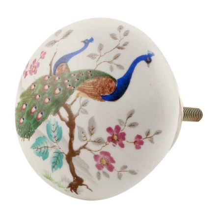 Peacock Scenery Flat Ceramic Cabinet Knobs